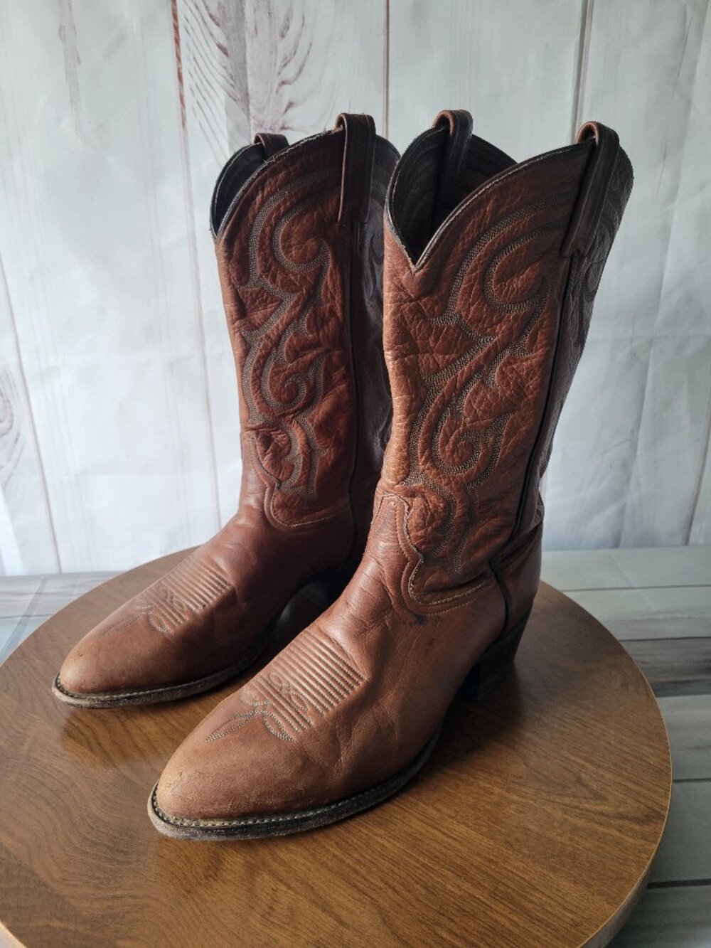 Tony Lama Men’s Sz10.5 Brown Leather Western Boots, High-quality Leather Pull-on